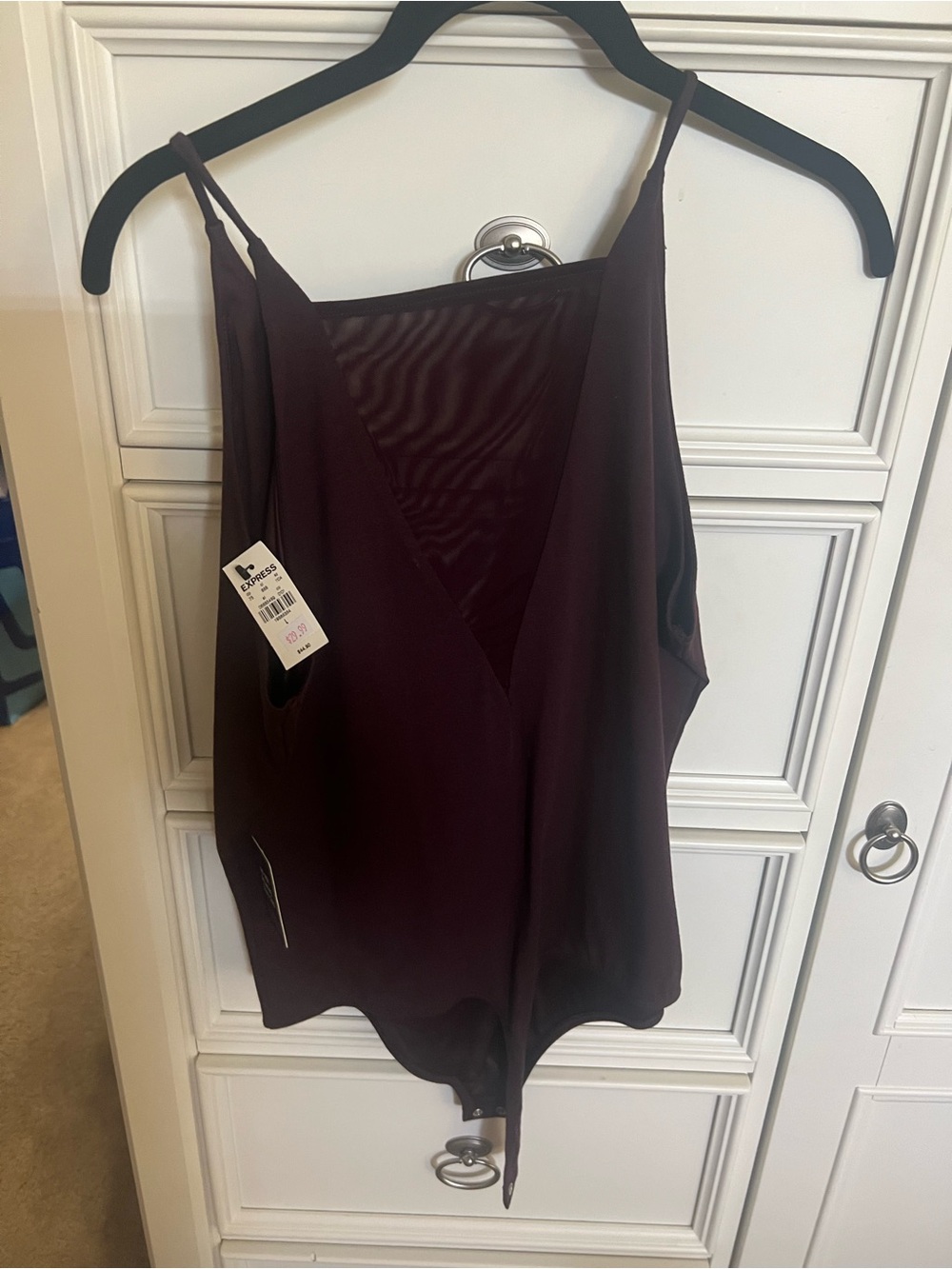 Express Women's Spaghetti-Strap V-Neck Bodysuit in Deep Plum